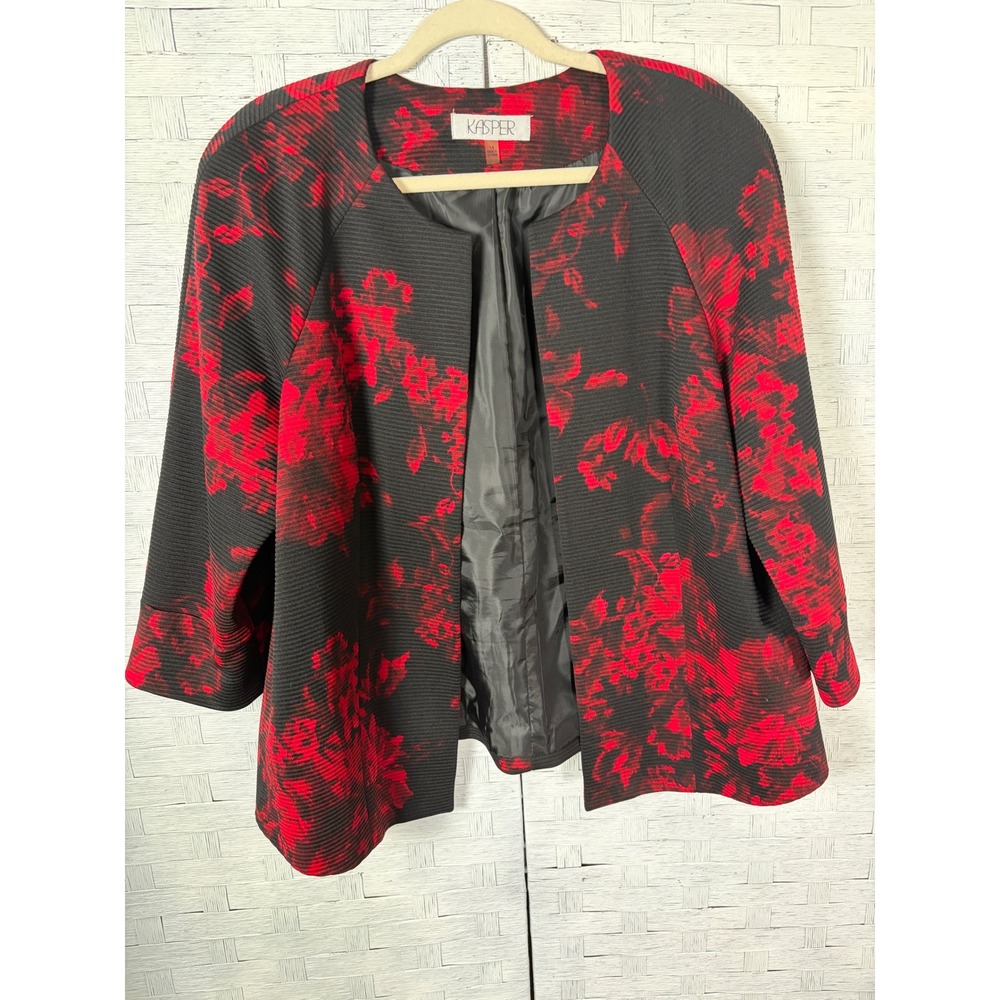 Kasper Women Blazer Floral Ribbed Open Front Jacket dark romantic Plus Size